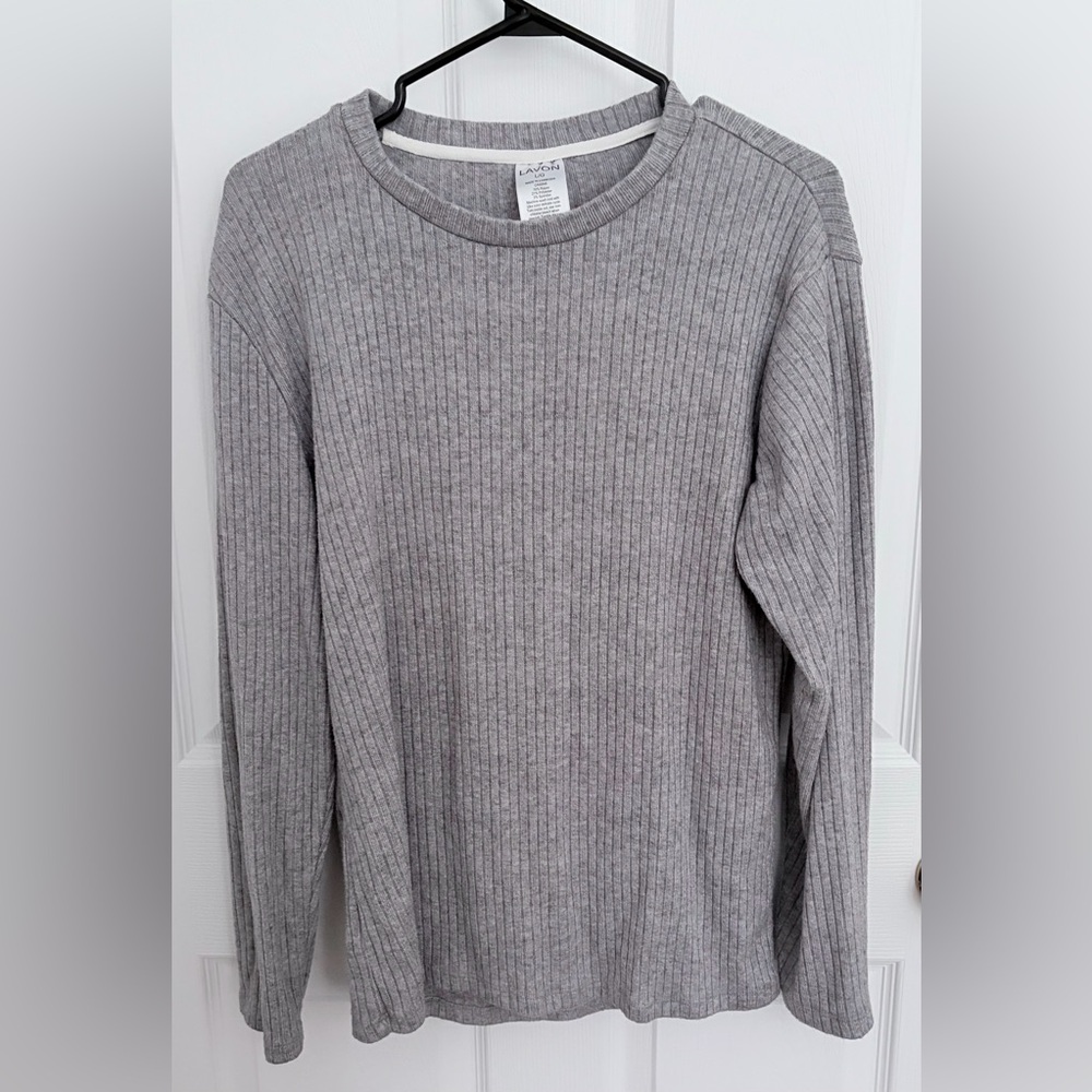 Gray Ribbed Crew Neck Sweater